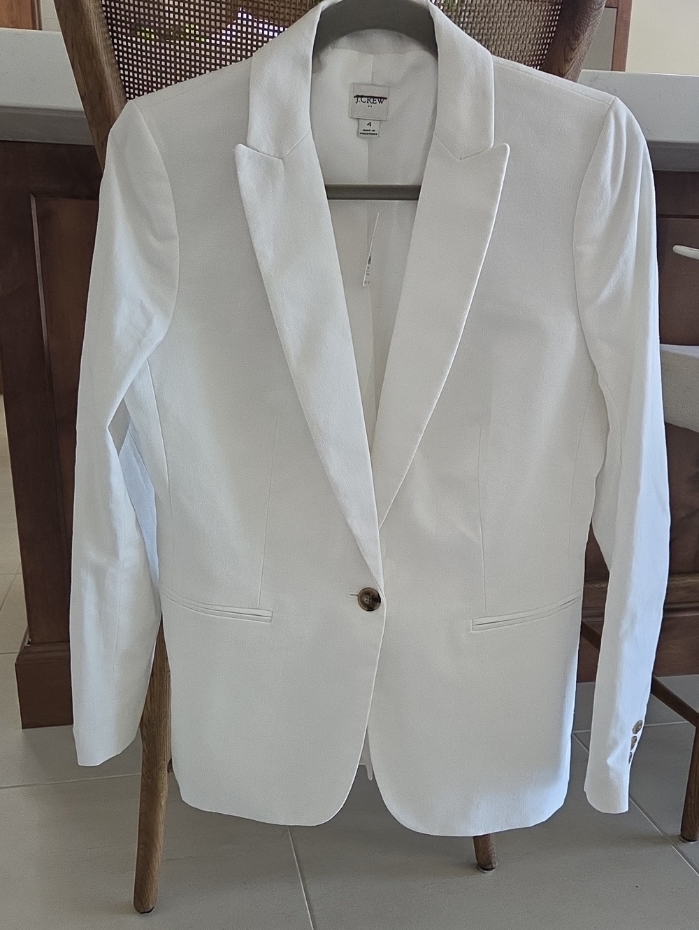 J. Crew Linen cotton Blend One Button Blazer White Size 4 NEW classic